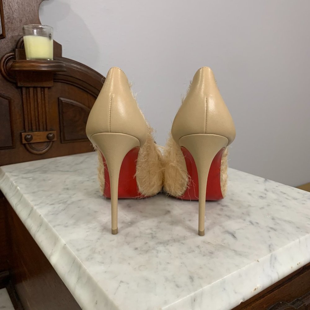 Louboutin Toufrou 100 Nude Silk Crepe Organza Bow Heels size 36.5 - Picture 3 of 5